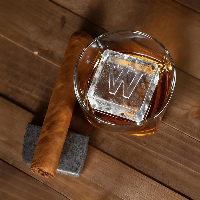 Letter W Monogram Clear Ice Cube Maker, 2" Big Ice Cubes Mold for Whisky and Cocktails, Large Initials Silicone Ice Cube Tray Personalized Gifts for DAD Gifts for Men (Letter W)