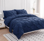 LANE LINEN Twin Comforter Set, 5 Piece Twin Bedding Sets for Boys, Pintuck Twin Size Bed Set, Pinch Pleated Twin Bed in a Bag Set, Twin Bed Comforter Set with Sheets, Pillowcase & Sham - Navy Blue
