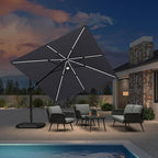 PURPLE LEAF 10 Feet Patio Umbrella Outdoor Cantilever Solar Powered LED Swivel Square Umbrella Aluminum Offset Umbrella with 360-degree Rotation for Garden Deck Pool Patio Light Grey