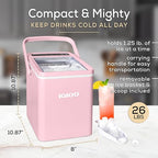 Igloo Portable Ice Maker with Handle & Scoop- Countertop Ice Maker with LED Control Panel & 1.5 Qt Water Tank- Ice Maker Produces 26 Lb Of Ice In 24 Hours With 9 Large or Small Cubes In 7 Minute -Pink
