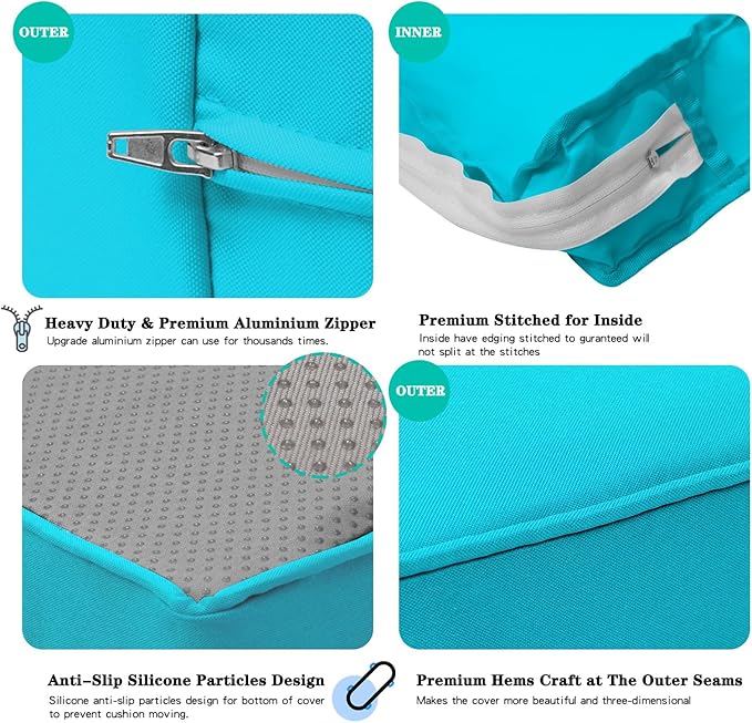 ClawsCover 13Pack Outdoor Seat and Back Cushions Replacement Covers Fit for 7Pieces Wicker Rattan Patio Furniture Set Sectional Couch with Dining Table and Ottoman,Turquoise-Include Cover Only