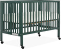 Quinn Full-Size Folding Crib in Olive, Removeable Wheels, Modern Nursey, Adjustable Mattress Support, Portable Crib, Patented Folding System