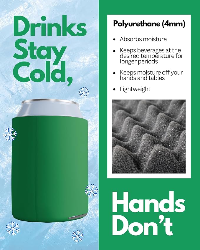 PartyPrints 1000 Pack Emerald Blank Can Cooler Sleeves, Customizable Bulk Can Coolers, Extra-Thick Collapsible Drink Insulator Sleeve, Beer Can Coolers for Party Beverages
