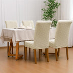 FORCHEER Chair Covers for Dining Chairs 4 Pack Beige Jacquard Stretch Parsons Chair Slipcovers Washable Removable