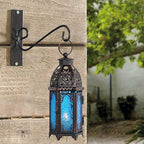 NEEDOMO Hanging Moroccan Lantern, 11'' Vintage Candle Holder, Metal Lanterns Decorative Indoor Outdoor, Table, Patio, Porch, Shelf, Gothic Home Decor (Blue, Medium Size)