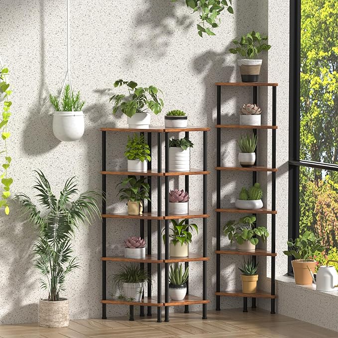 Corner Shelf, Corner Bookcase, Industrial 5-Tier Square Shelf Stand Display Rack,Wall Corner Bookshelf, Living Room, Home Office, Kitchen