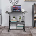 Home Office Rolling Desk Small Spaces Sofa Bedroom Bedside Adjustable Table Student Computer Wall Desk Portable Learn Play Game Desk on Wheels Movable with Storage Size 31.5 * 15.7 Inch Black C