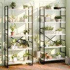 Shintenchi 2 Pieces 5 Tiers Bookshelf, Classically Tall Bookcase Shelf, Industrial Book Rack, Modern Book Holder in Bedroom/Living Room/Home/Office, Storage Rack Shelves for Books/Movies-White