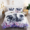 Kid Galloping Horse Comforter Set Room Purple Floral Animal Theme Handsome Horse Bedding Set for Boys Girls Adult, 1 Comforter + 2 Pillowcases