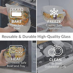 Bentgo Glass All-in-One Salad Container - Large 61-oz Salad Bowl with Lid, 4-Compartment Bento-Style Tray, 3-oz Sauce Container, and Reusable Fork - Dishwasher, Microwave, and Oven Safe (White)