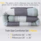 Andency Stripe Comforter Set Twin Size (66x90 Inch), 2 Pieces Mint Green Patchwork Striped Comforter, Soft Microfiber Down Alternative Comforter Bedding Set with Corner Loops (Mint, White, Grey)