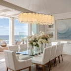 Gold Rectangle Modern Chandeliers for Dining Room Light Fixture, Water Ripple Crystal Glass LED Chandelier for Kitchen Island Bar Living Room, 2700K-6000K