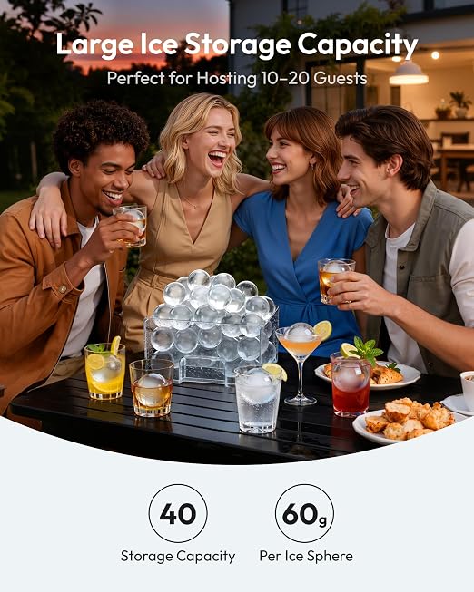 EUHOMY 2" Ice Ball Maker Countertop, 4Pcs Ready in 40Mins, 144Pcs/day, Self-Cleaning Sphere Ice Maker Machine with Crystal Clear Ice, Round Ice Cube Maker for Whiskey & Bourbon