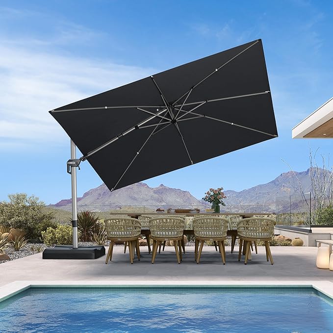 PURPLE LEAF 11.5' X 8' Left-right Tilting Patio Umbrella Outdoor Swivel Cantilever Umbrella Aluminum Offset Umbrella with Champagne Frame and 360-degree Rotation for Garden Deck Pool, Grey