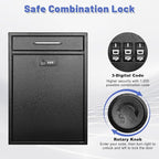 KYODOLED Wall Mount Mailbox for Outside, Combination Lock, X Large, Black | Sturdy Steel, Anti-theft Large Drop Box, Ideal for Home, Office, School Daily Mail/Key/Cash Storage, 16.2H" x 11.2L" x 4.6W"