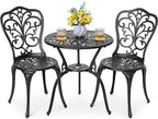 NUU GARDEN 3 Piece Bistro Set Outdoor, All Weather Cast Aluminum Patio Bistro Sets Patio Table and Chairs Set of 2 with Umbrella Hole for Yard, Balcony, Black, Butterfly Backrest
