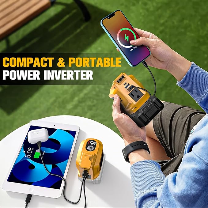 200W Portable Power Inverter Compatible with Dewalt 20V,Ecarke Real 200W Outdoor Generato Battery Converter with 2 USB&LED&AC Battery Powered Outlet (2PC Compatible with DeWalt 20V)