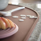 LINE+ARC Waterproof, Stain-Resistant, Heat-Safe Silicone Degrē Placemats (20.5x13, Set of 2 Smoke) 3mm-High Rim Adults Babies Easy-to-Clean Washable Oval Modern Non-Slip Large Dining Table Mats