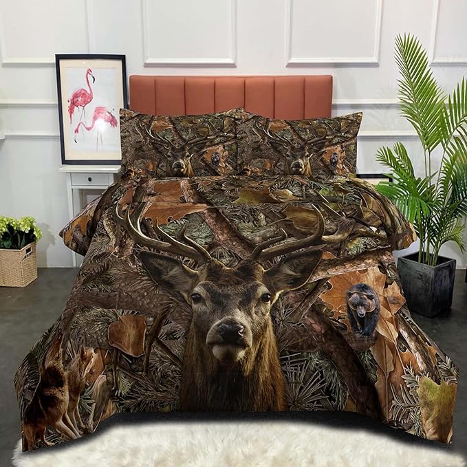 NINENINE Deer Comforter Set,Boys Twin Bedding Sets,Camo Comforter Sets,Twin Comforter Sets for Boys,Western Bedding Sets with 1 Comforter 1 Pillowcase