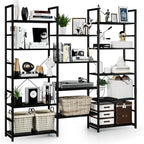 NUMENN Triple Wide 5 Tier Bookshelf, Rustic Industrial Style Bookcases and Bookshelves with 14 Open Display Shelves, Modern Tall Bookcase Furniture for Bedroom, Living Room and Home Office, Black