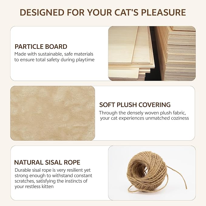 Cat Wall Furniture, 13 in 1 Moon & Bridge Cat Wall Shelves, Beige | Wall Mounted Cats Shelf Set with Plush Fabric, Cat Climbing Systems for 16 Inch Drywall, Condo, Scratching Post, Space-Saving