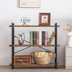 HCHQHS Bookshelf, 3-Tier Industrial Bookcase, Rustic Open Book Shelf, Wood and Metal Horizontal Bookshelves