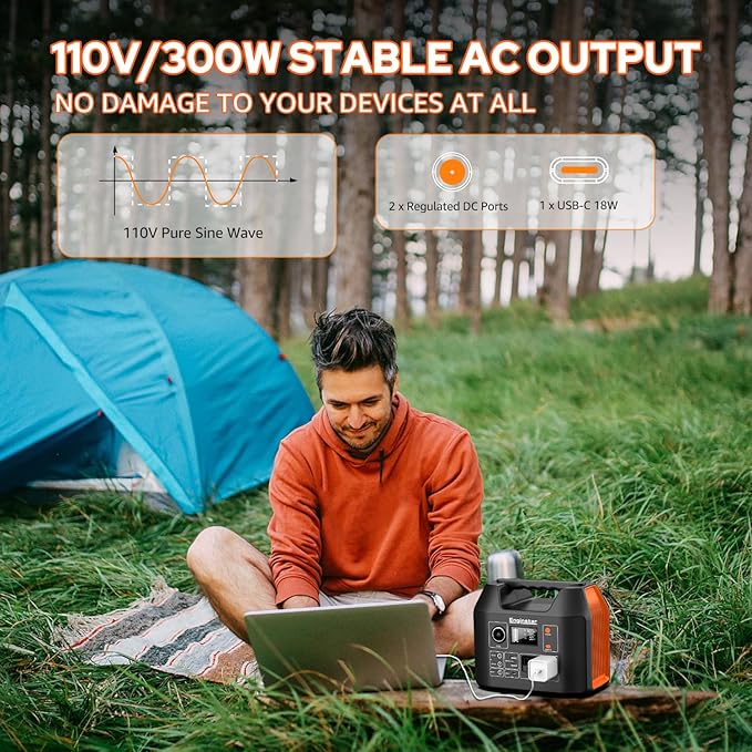 EnginStar Portable Power Station 300W 296Wh Battery Bank with 110V Pure Sine Wave AC Outlet for Outdoors Camping Hunting and Emergency, 80000mAh Backup Battery Power Supply for CPAP