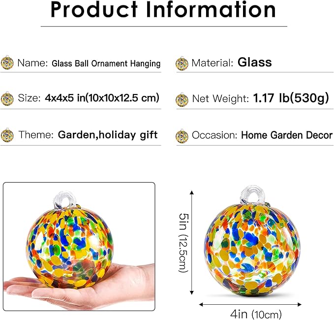 Hand Blown Glass Witch Ball,Glass Ball Ornament Hanging Garden Gazing Ball Indoor Outdoor Home Décor. (2)