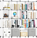 HOMIDEC Book Shelf 16 Cubes Bookcase Bookshelf Cube Storage Organizer Portable Display Bookshelf Kids Bookshelf Book Case for Study Room,Bedroom,Office,Living Room,Closet Transparent