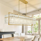IKK Modern Rectangle Gold Crystal Chandeliers for Dining Room, 42" Large Rectangular Water Ripple Glass Island Light Fixture, Elegant Linear Lighting for Kitchen Island, Living Room, L42 x W11 x H12