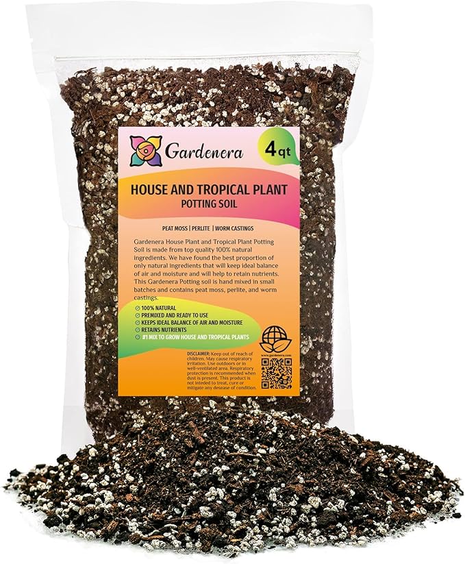 Gardenera House Plant and Tropical Plant Potting Soil - Re-Potting Soil for All Types of Indoor House Plants - 4 Quart Bag