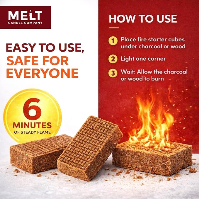Fire Starter Squares, 160 pcs - Charcoal Fire Starters for Campfires, Grill, Outdoor Pit, Fireplace, Wood Stove, BBQ - Firestarter Sticks, Water Resistant & Odorless - Camping Accessories Essentials