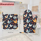 Cute Roosters Hens Chicks Heat-Resistant Silicone Oven Mitts and Pot Holders,Flower Field Long Oven Gloves with Non-Slip Grip for Cooking, Baking, Grilling,BBQ