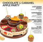 Nostalgia Chocolate & Caramel Fondue Pot, 25 Sticks, Fondue Machine with Decorating and Toppings Trays, Brown