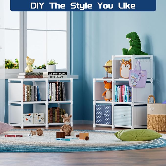 Mavivegue Book Shelf, 16 Cube Storage Organizer, Metal Cube Bookshelf, DIY Bookcase, Tall Book case for Bedroom, Living Room, Office, Closet Storage Organizer, Black Cubicle Storage Rack-White