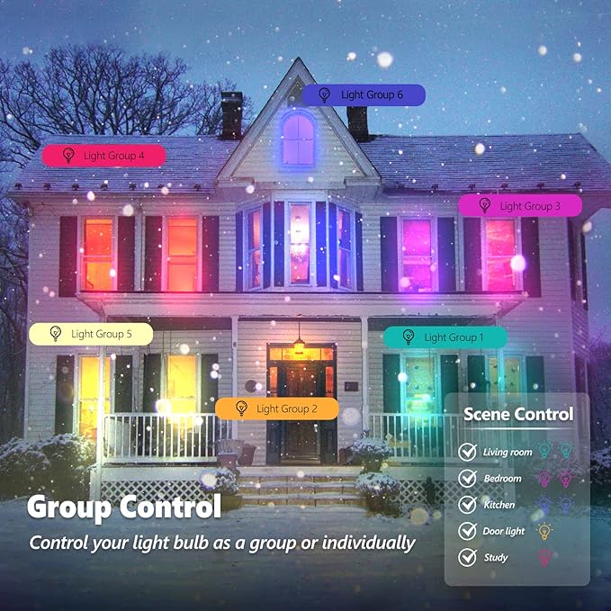 Smart Light Bulbs 4Pack, WiFi & Bluetooth 5.0, App Control, Color Changing LED Bulb, A19 E26 800LM Dimmable RGB Lights, 2700~6500K, Smart Home Lighting Works with Alexa Google Assistant