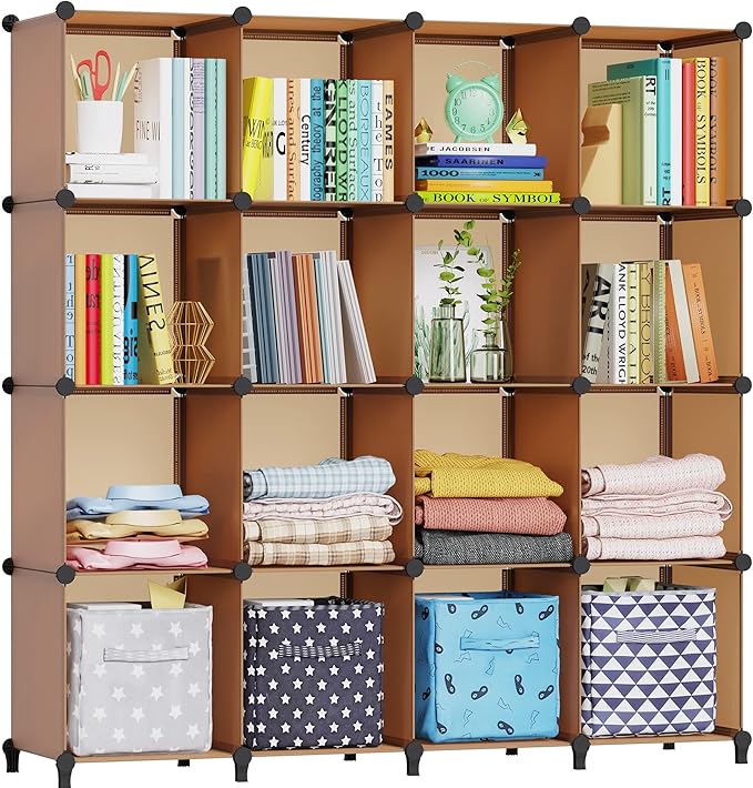 HOMIDEC Cube Storage Organizer 16-Cube Storage Shelf, Closet Organizer for Garment Racks, Closet Organizers and Storage with Metal Hammer, Bookshelf for Kids, (48.4 L x 12.2 W x 48.4 H Inches)