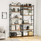 OTK 6 Tier Adjustable Bookshelf, Tall Bookcase, Office Shelf Storage Organizer, Modern Book Shelf for Living Room, Bedroom, and Home Office, Vintage