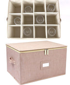 Wine Glass Storage Box, Stemware Storage Containers Cases with Dividers | Stackable Moving Supplies for 12 Wine Glasses, Drinkware , Glassware or Crystal, Hard Top and Stackable (Beige)