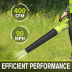 Leaf Blower 20V Leaf Blower Cordless with 4.0Ah Battery and Charger, High Power 400 CFM Electric Leaf Blower, Lightweight Handheld Cordless Blower for Lawn Care Yard Patio Garden Leaves Snow (Green)