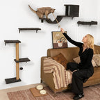 FUKUMARU Cat Wall Shelves, 4 in 1 Set, Grey | Stable & Safe Cat Walls Furniture, Wooden Kitten Climbing Wall with Scratching Post for 16 Inch Drywall