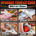 Stainless Steel Poultry Shears, Hardened Blades, Safety Lock | Heavy Duty Kitchen Shears for Food with Nutcracker and Fish Descaler; Spring-Loaded to Cut Chicken, Turkey, Meat and Bone