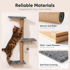 FUKUMARU Cat Wall Shelves, 4 in 1 Set, Light Gray | Stable & Safe Cat Walls Furniture, Wooden Kitten Climbing Wall with Scratching Post for 16 Inch Drywall