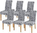 FORCHEER Chair Covers for Dining Chairs Set of 6,Grey Floral Stretch Dining Room Chair Cover Kitchen Parsons Chair Slipcovers (Pack of 6, Grey+Floral)