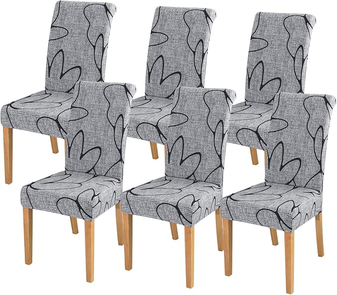 FORCHEER Chair Covers for Dining Chairs Set of 6,Grey Floral Stretch Dining Room Chair Cover Kitchen Parsons Chair Slipcovers (Pack of 6, Grey+Floral)