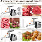 Electric Meat Grinder, 350W （MAX2800W）Heavy Duty Stainless Steel Food Grinder with Sausage Stuffer Tubes & Kubbe Kit, 3 Grinding Plates for Home Kitchen Use
