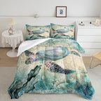 CVHOUSE Sea Turtle Comforter Set,Ocean Sea Turtle Bedding Set for Kids Teens,Ocean Sea Turtle Comforter Sea Turtle Duvet Set Room Decor Quilt Set Queen Size