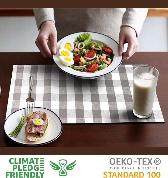 Urban Villa Two Tone Placemat Cotton Tablemat 14x20 (Set of 6) Grey/Wht