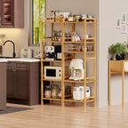 Tall Narrow Bookshelf, 5 Tier Bathroom Shelf Bamboo, Floor Standing Display Storage Organizer for Small Space, Adjustable Shelves, Natural Wood Bookcase