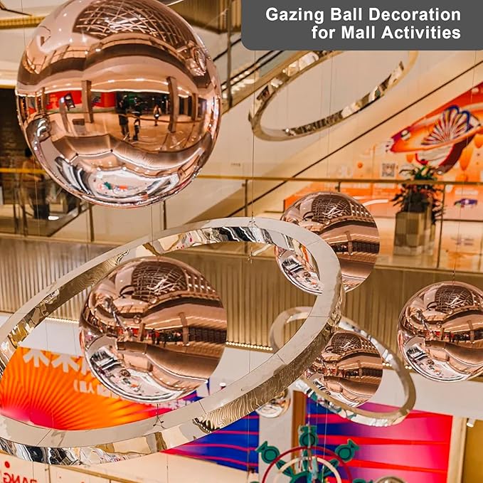 Nerien Gazing Ball, Stainless Steel Garden Mirror Globe, Polished Ornament Sphere, Hollow Floating Reflective Hemisphere, for Home Outdoor Pond Housewarming Swimming Pool Decoration, Rose Gold, 10Pcs